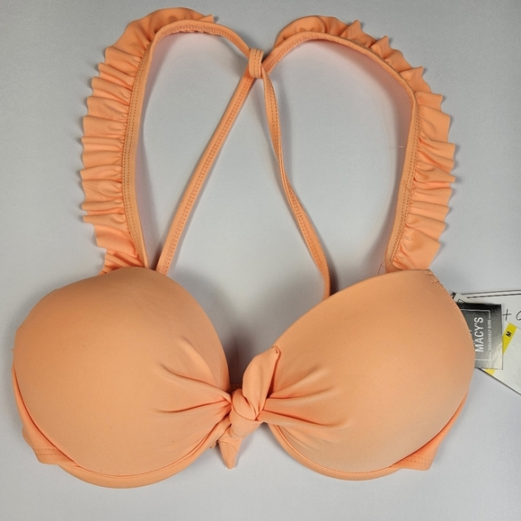 Salt + Cove Women's Juniors' Ruffle Strap & Side Tie Bikini Set Peach Size M - Picture 3 of 16